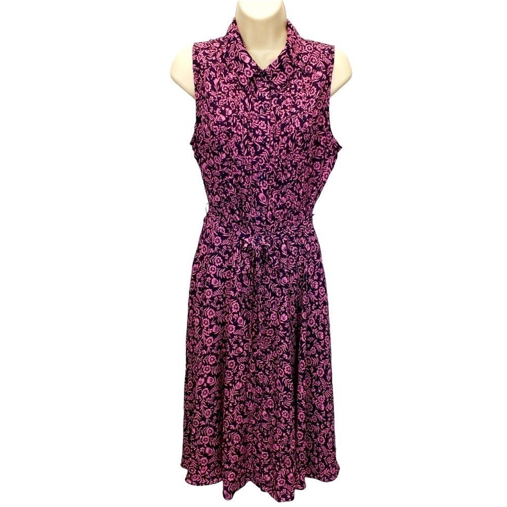 Nanette Lepore Sz 12 Pink Black Floral Print Midi Dress Pleated A Line Women’s